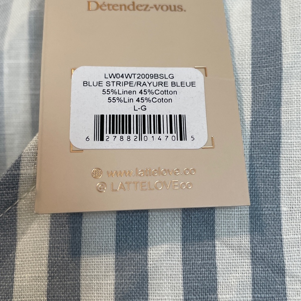 NWT LATTELOVE Linen Cotton Oversized Blue White Striped Shift Dress L - Picture 4 of 9